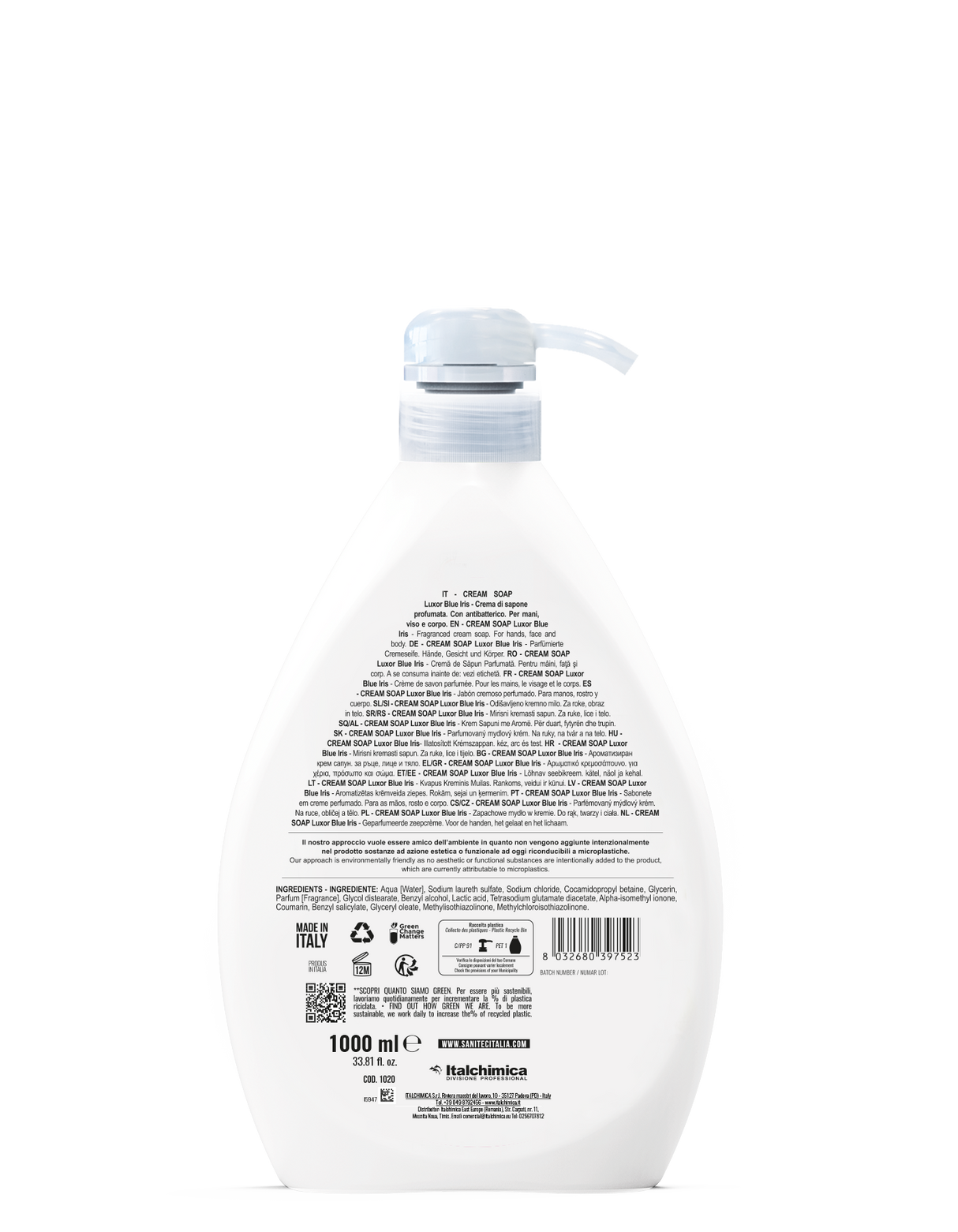 Kék Írisz illatú krémszappan pumpás adagolóval 1000 ml - Sanitec Cream Soap Luxor Blue Iris 1020