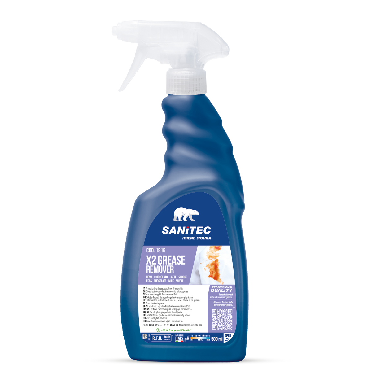Enzimalapú előkezelő spray zsíros és olajos szennyeződéshez 500 ml - Sanitec X2 Grease Remover 1816