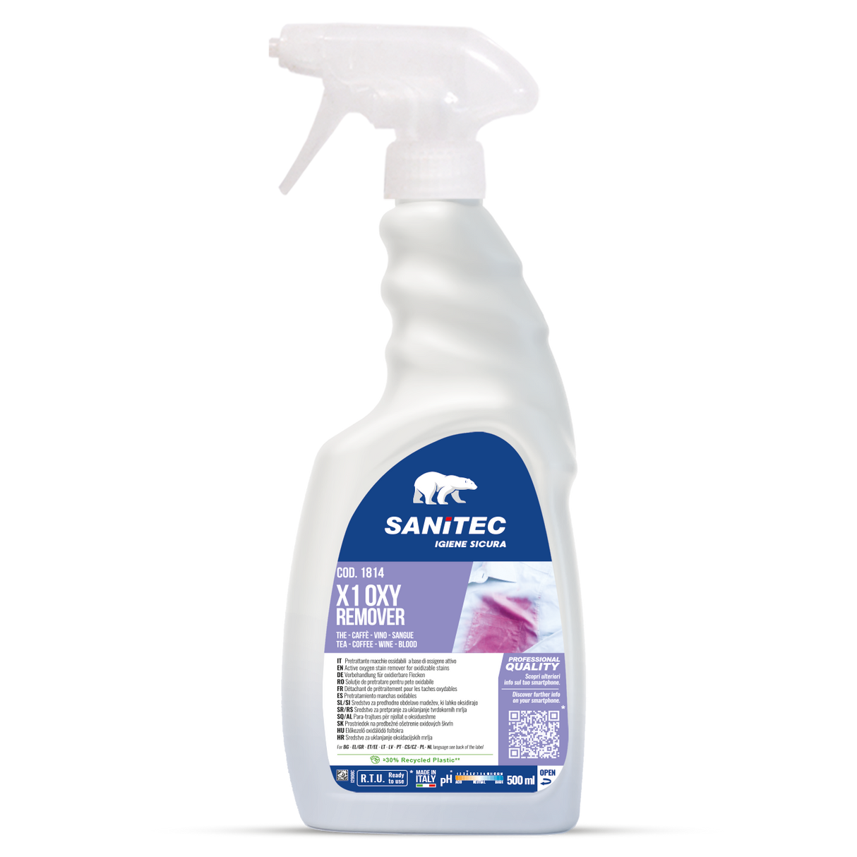 Aktív oxigén tartalmú előkezelő spray ruhákhoz 500 ml - Sanitec X1 Oxy Remover 1814