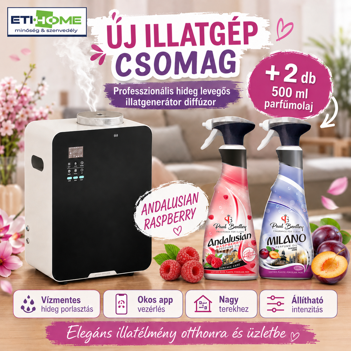 -65% Prémium Illatgenerátor diffúzor + 2x ajándék választható 500ml parfümolajjal