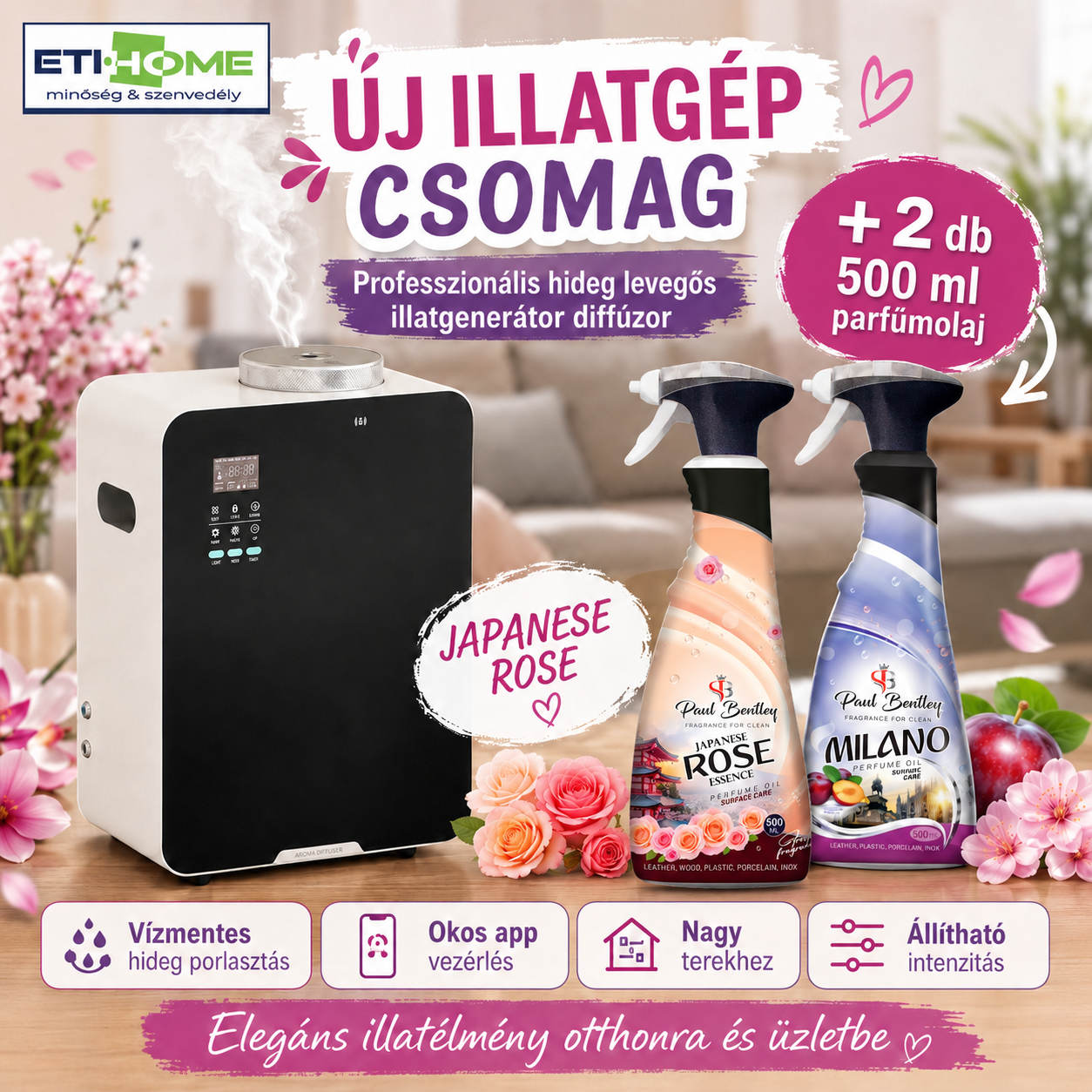 -65% Prémium Illatgenerátor diffúzor + 2x ajándék választható 500ml parfümolajjal