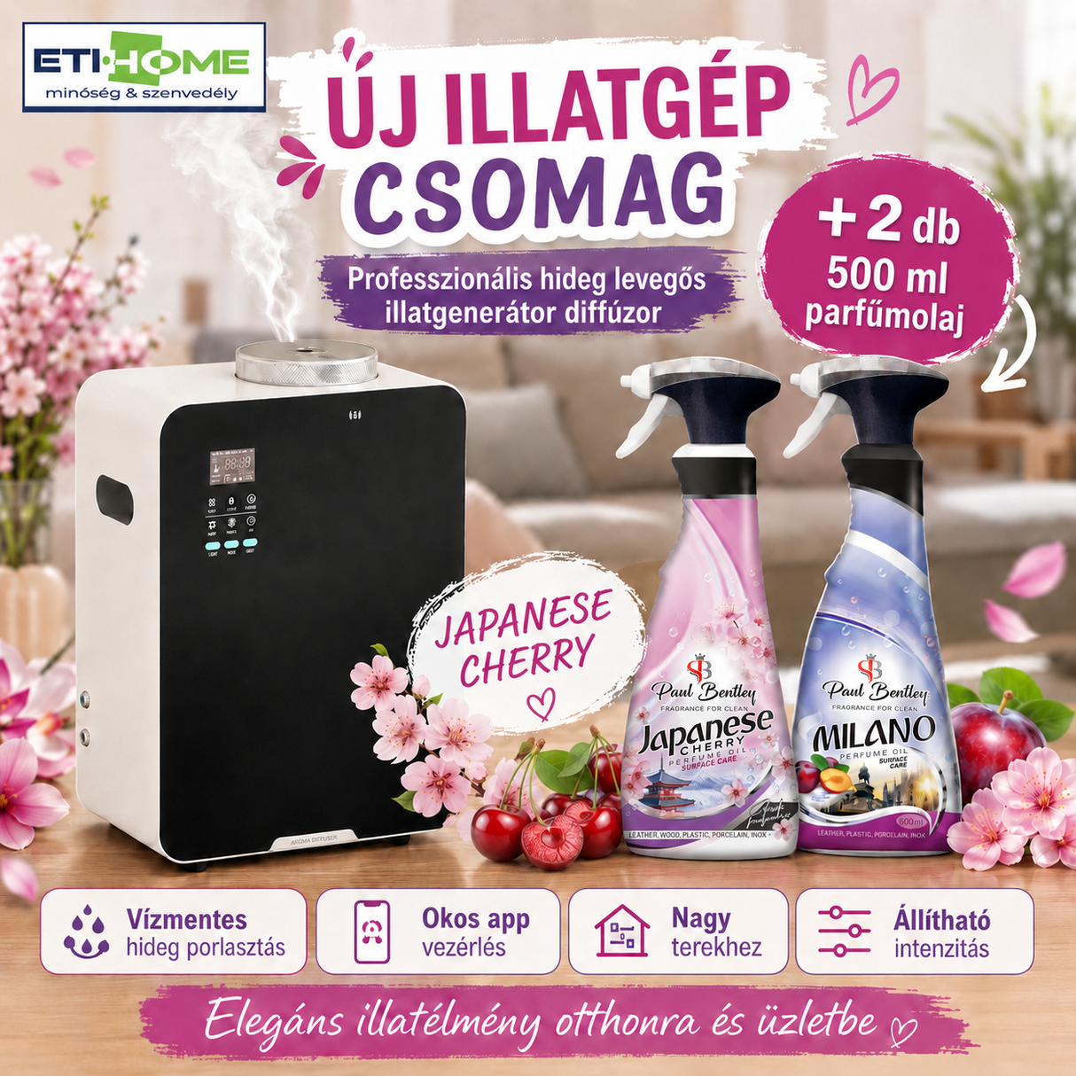 -65% Prémium Illatgenerátor diffúzor + 2x ajándék választható 500ml parfümolajjal