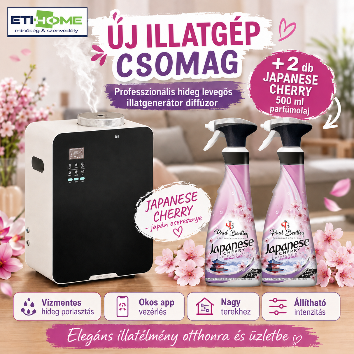 -65% Prémium Illatgenerátor diffúzor + 2x ajándék választható 500ml parfümolajjal