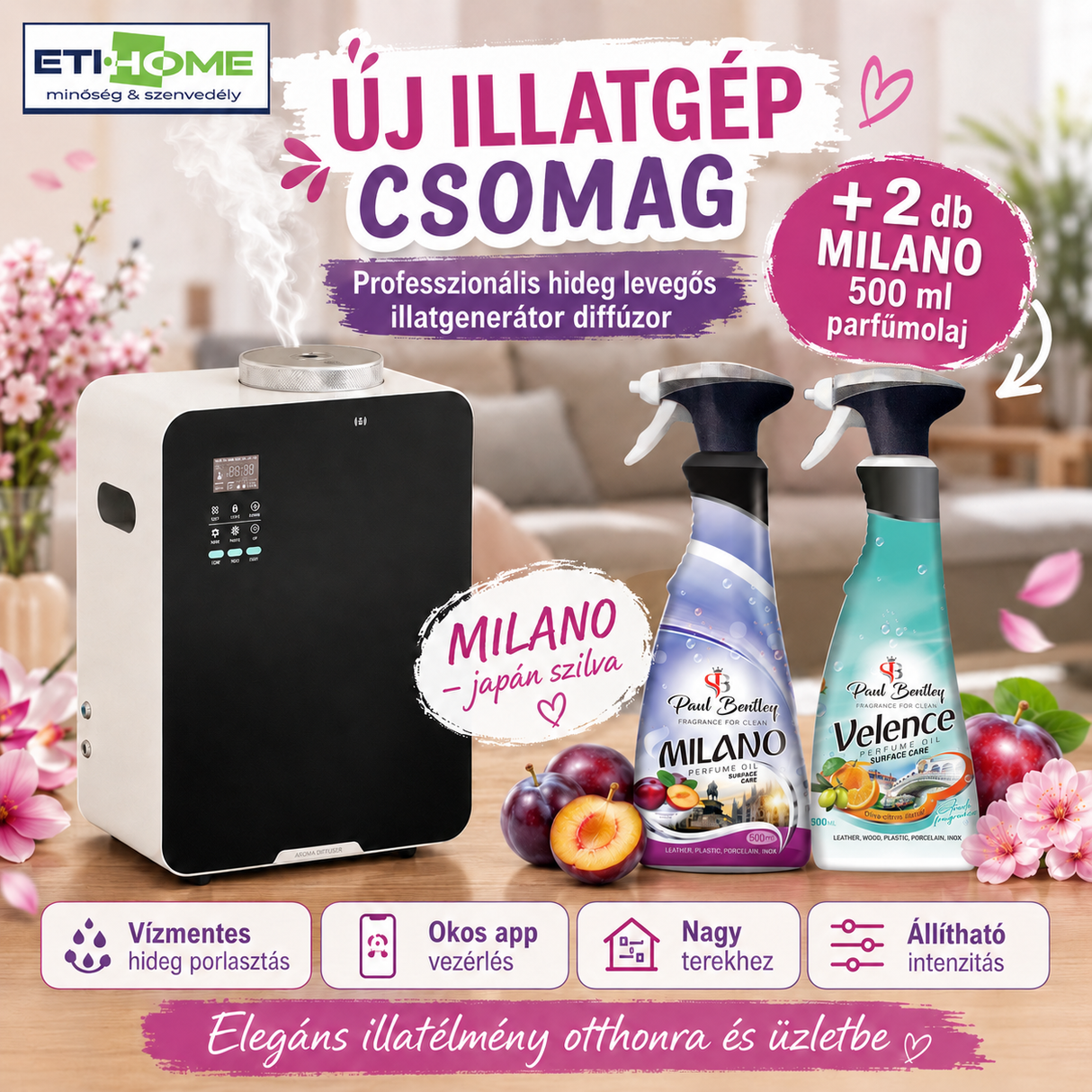 -65% Prémium Illatgenerátor diffúzor + 2x ajándék választható 500ml parfümolajjal