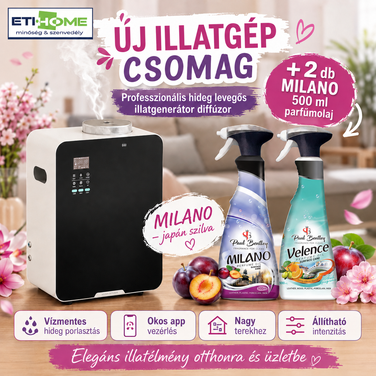 -65% Prémium Illatgenerátor diffúzor + 2x ajándék választható 500ml parfümolajjal
