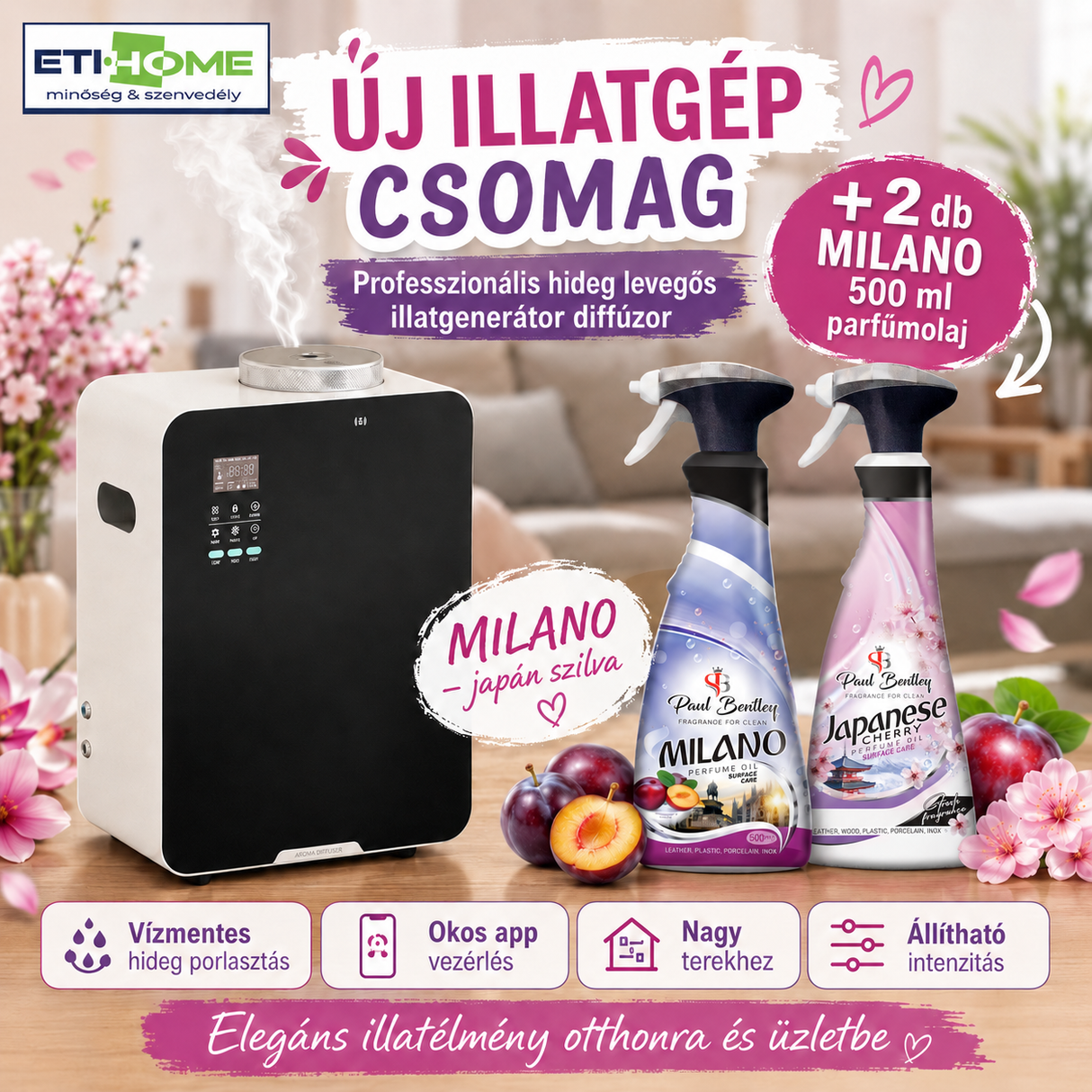 -65% Prémium Illatgenerátor diffúzor + 2x ajándék választható 500ml parfümolajjal