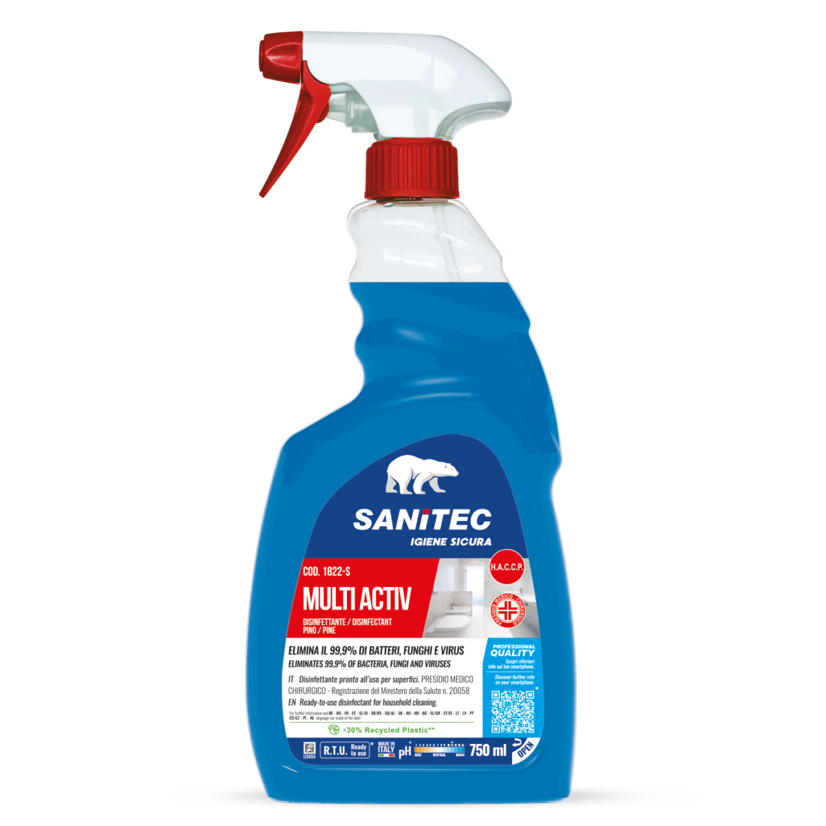 Alkoholos felületfertőtlenítő és tisztítószer 750 ml - Sanitec Multi Activ 1822-S