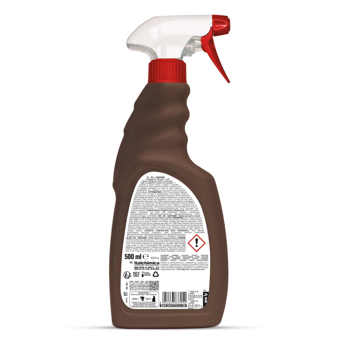 Bőr vagy műbőr tisztító és frissítő spray 500 ml - Sanitec S4 Leather 1835