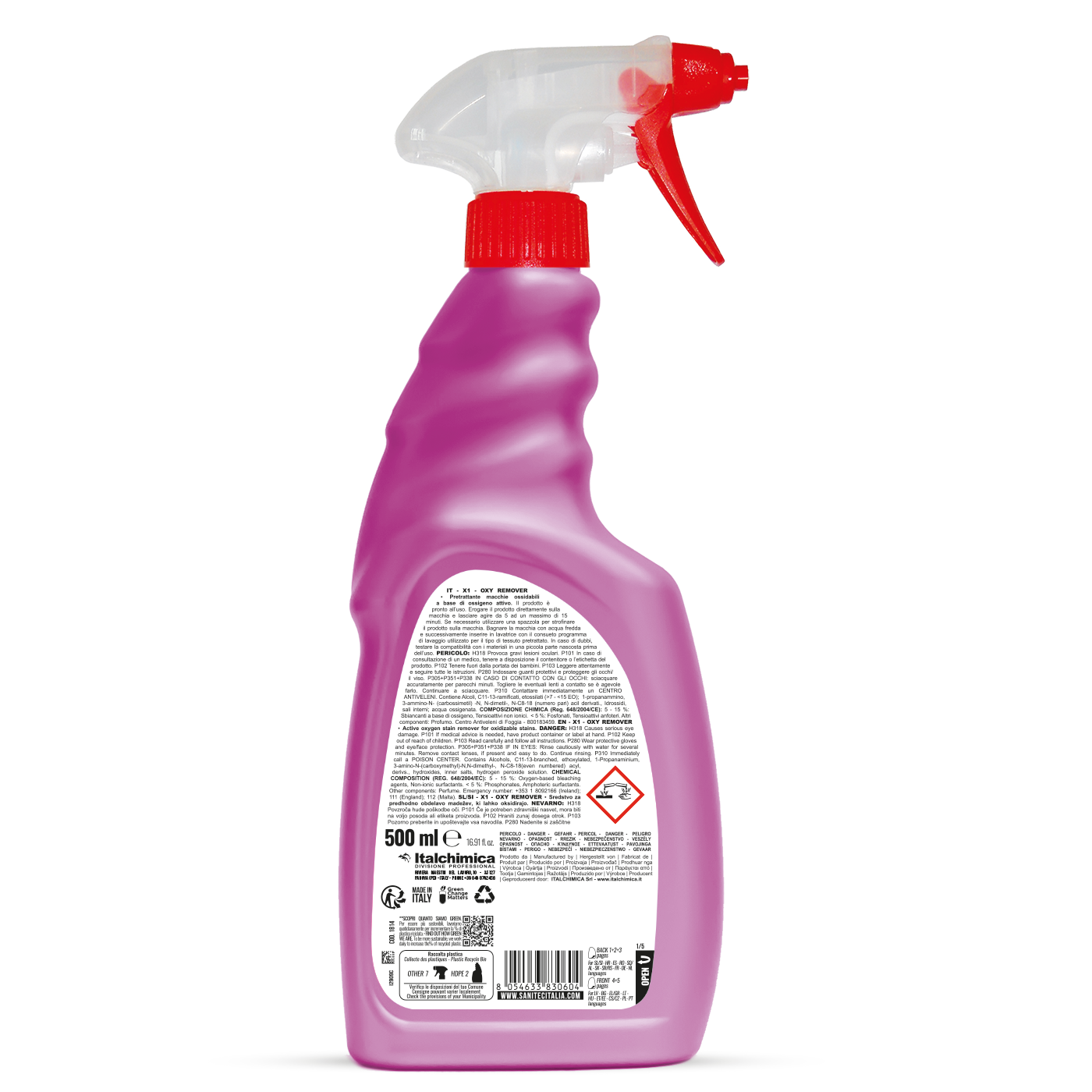 Aktív oxigén tartalmú előkezelő spray ruhákhoz 500 ml - Sanitec X1 Oxy Remover 1814