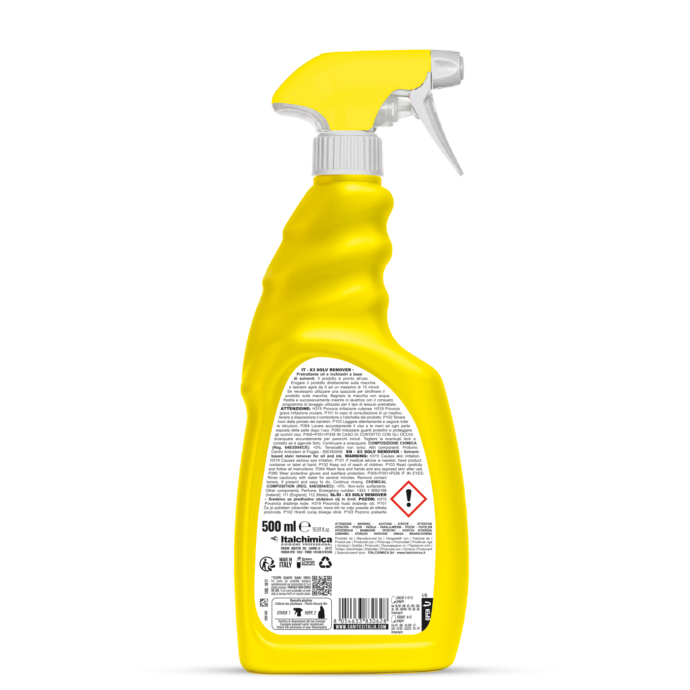 Oldószer alapú előkezelő spray olajos és tintafoltos szennyeződéshez 500 ml - Sanitec X3 Solv Remover 1817