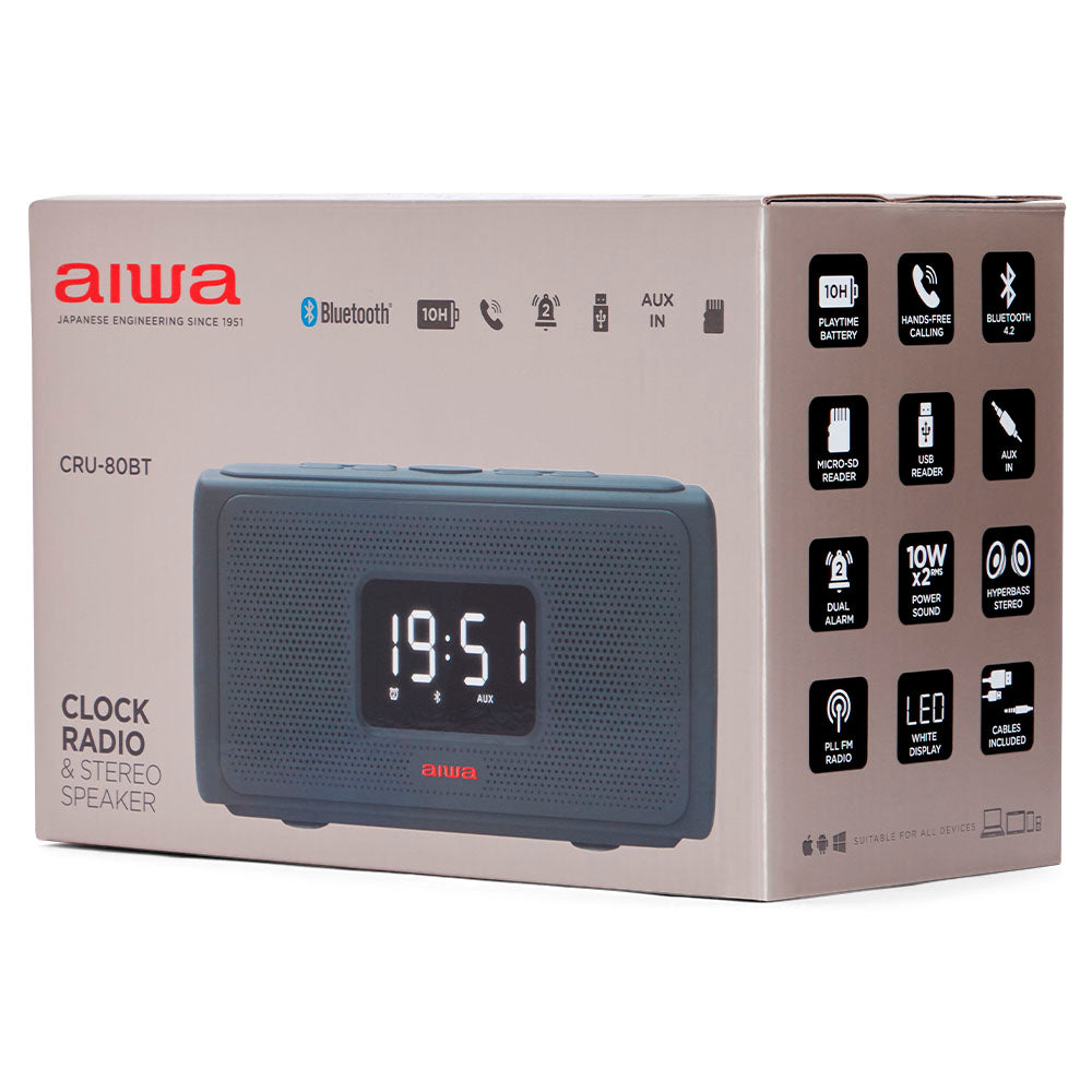 Aiwa CRU-80BT Asztali óra, Bluetooth funkcióval, fekete színben