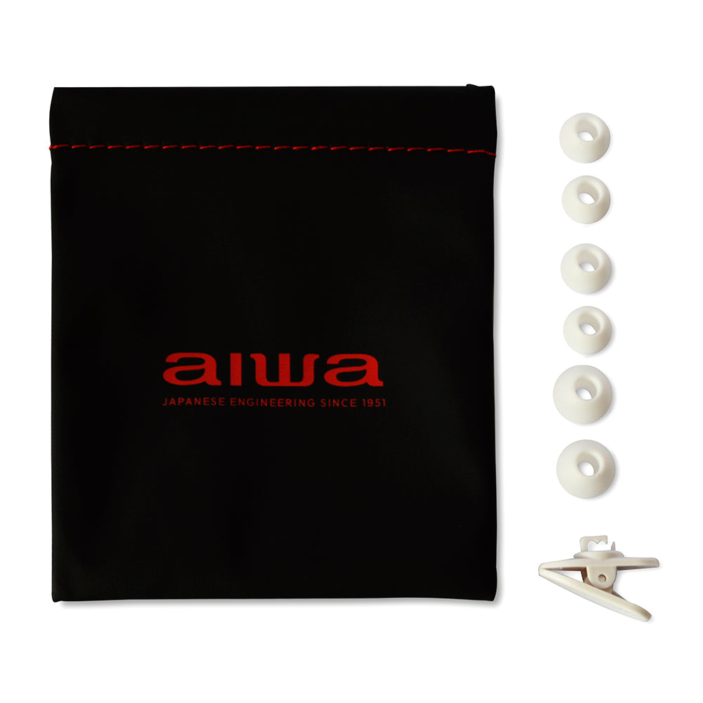Aiwa ESTM-500WT Hi-Res fülhallgató mikrofonnal, fehér színben