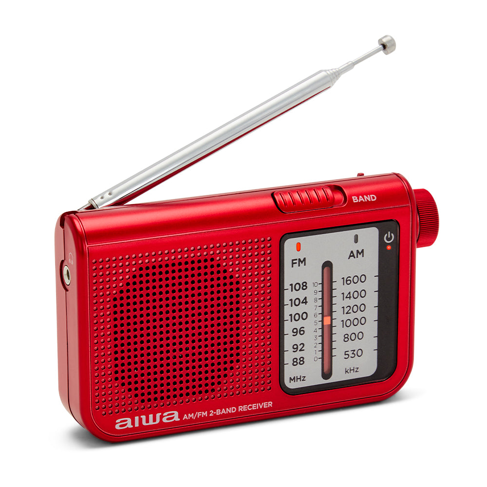 Aiwa RS-55RD Klasszikus kisrádió textil tartóval és fém házas fülhallgatóval